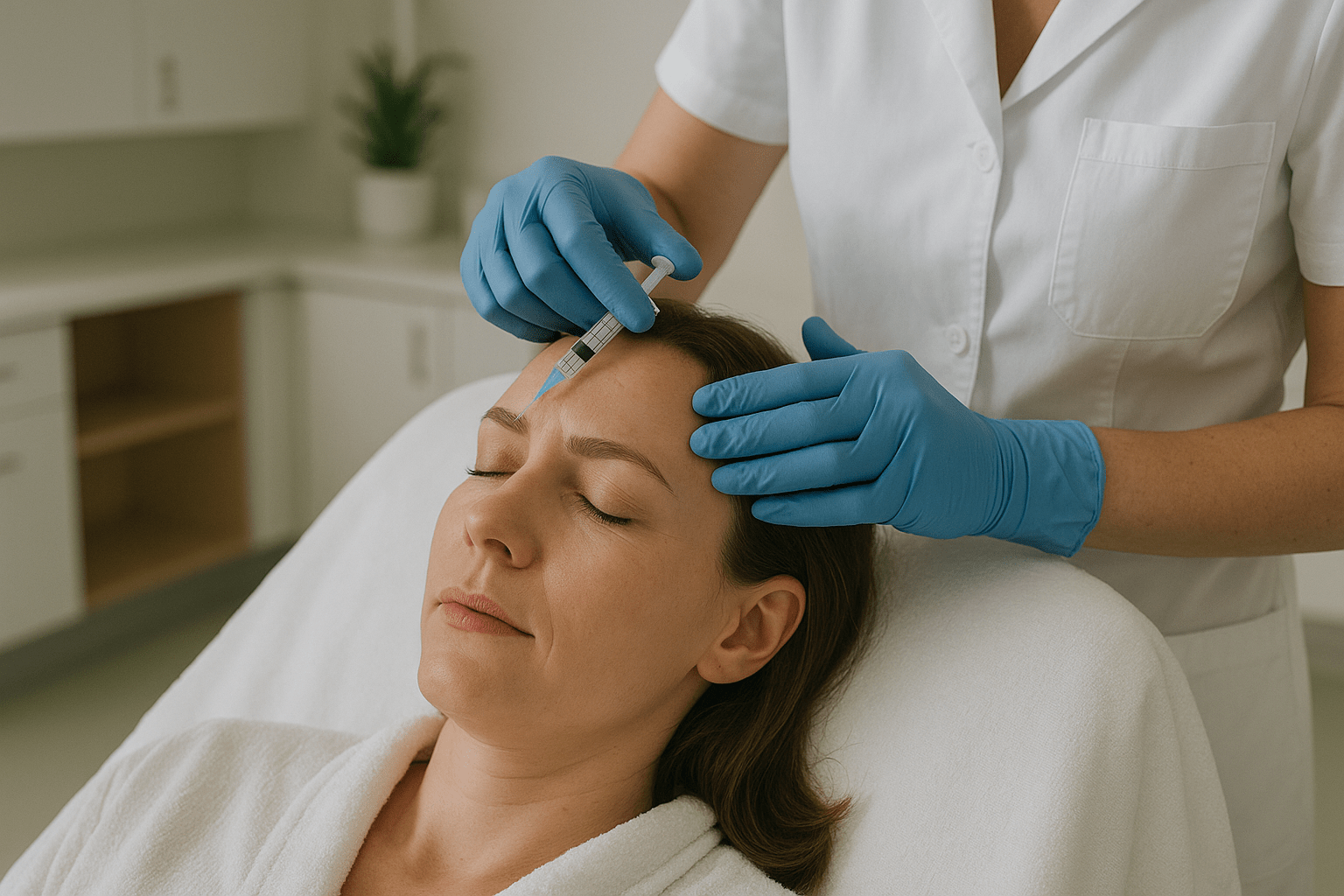 Woman recieving a Botox injection for Migraines