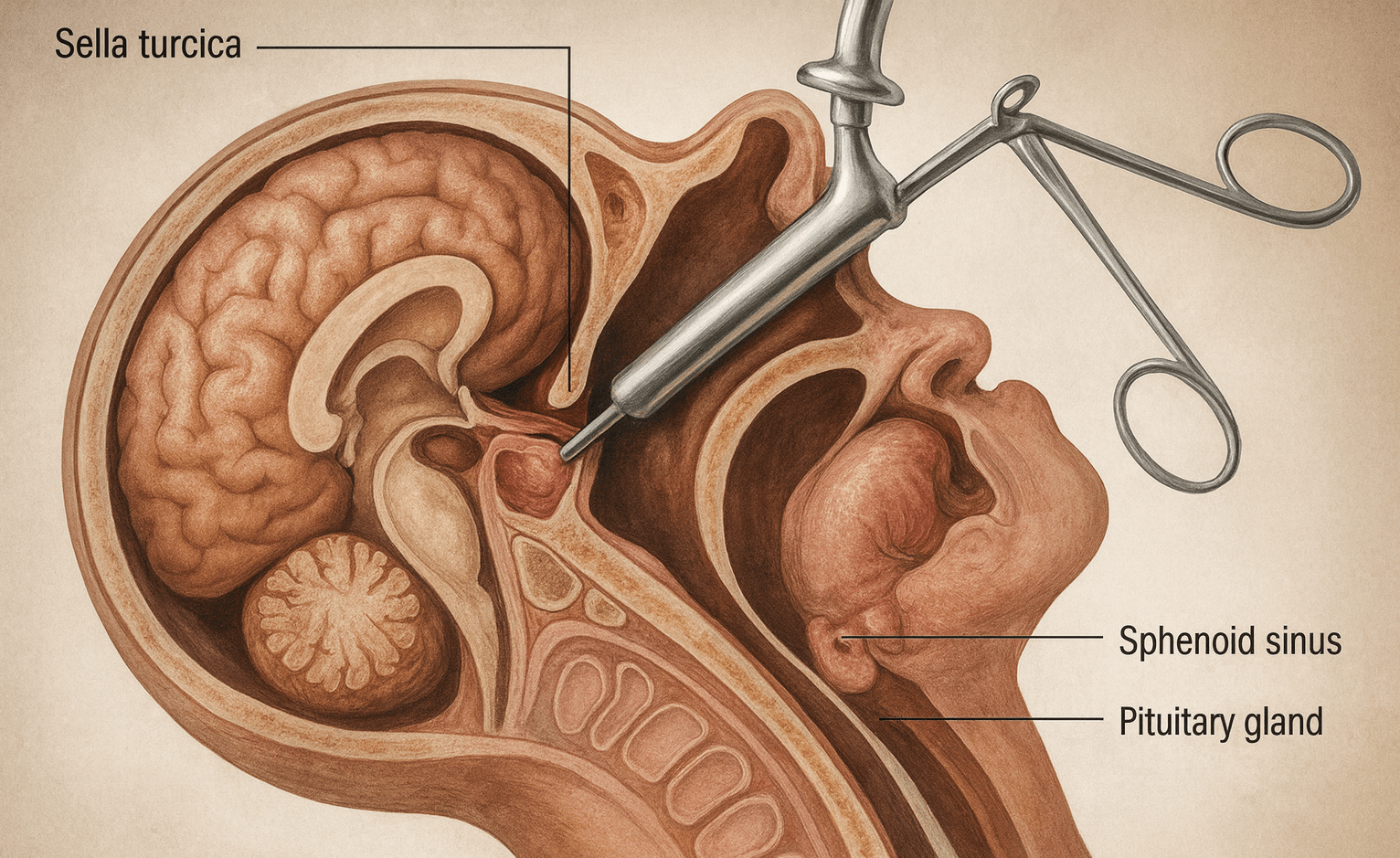 Diagram of a procedure called Transphenoidal Hypophysectomy 2-min